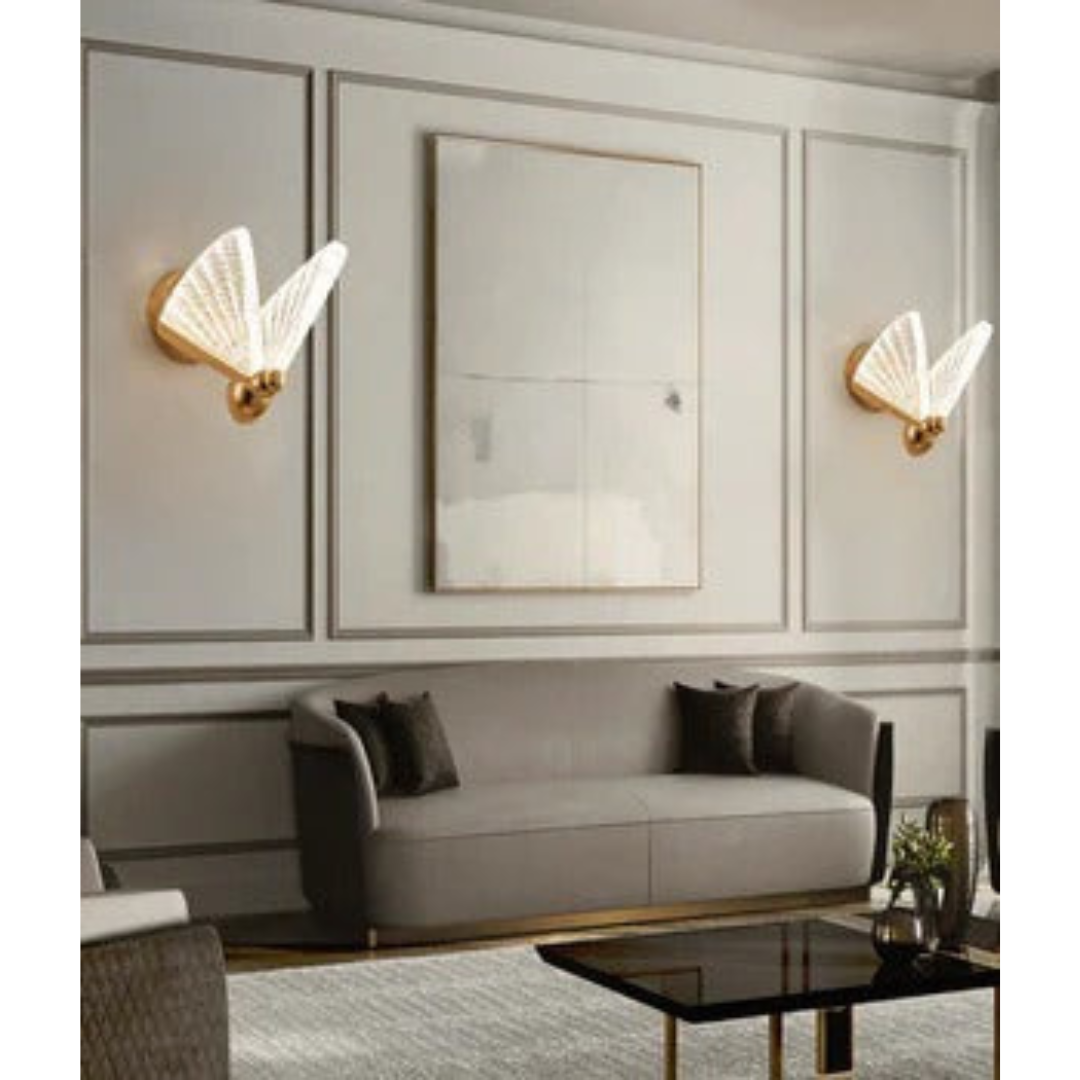 Led Acrylic Butterfly Shape Golden Metal Wall Light